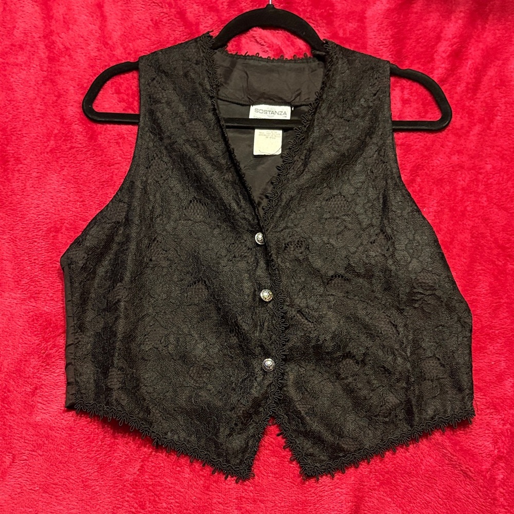 Black Lace Vest with Button Details